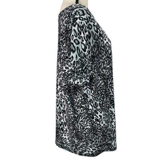 Lane Bryant SZ 26/28 Top Cheetah Print Stretch Puff Sleeve Cutout Neckline Black - Picture 4 of 8